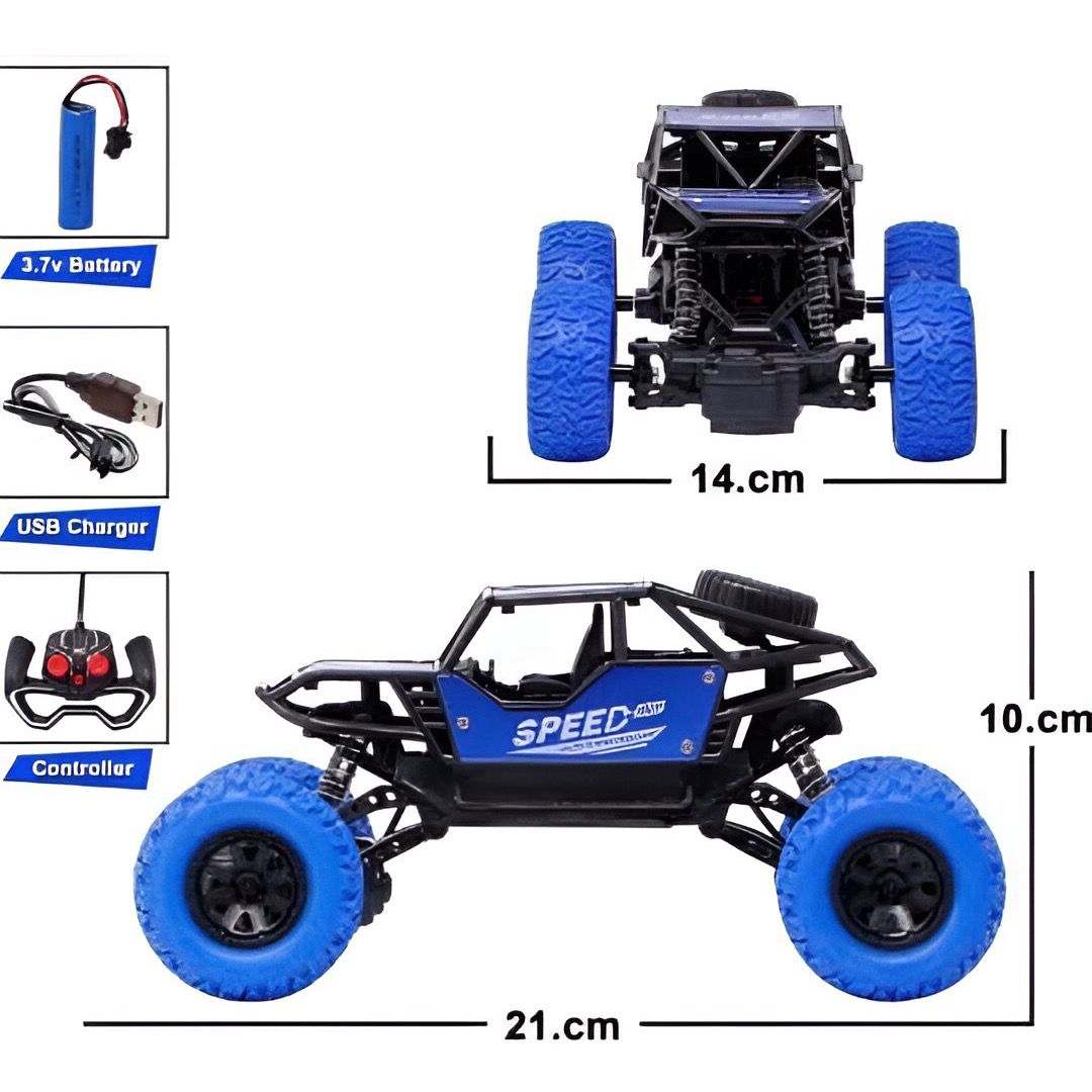 High-Speed Rechargeable RC Monster Truck | Off-Road Rock Crawler Remote Control Car with Toy - Type-C Port