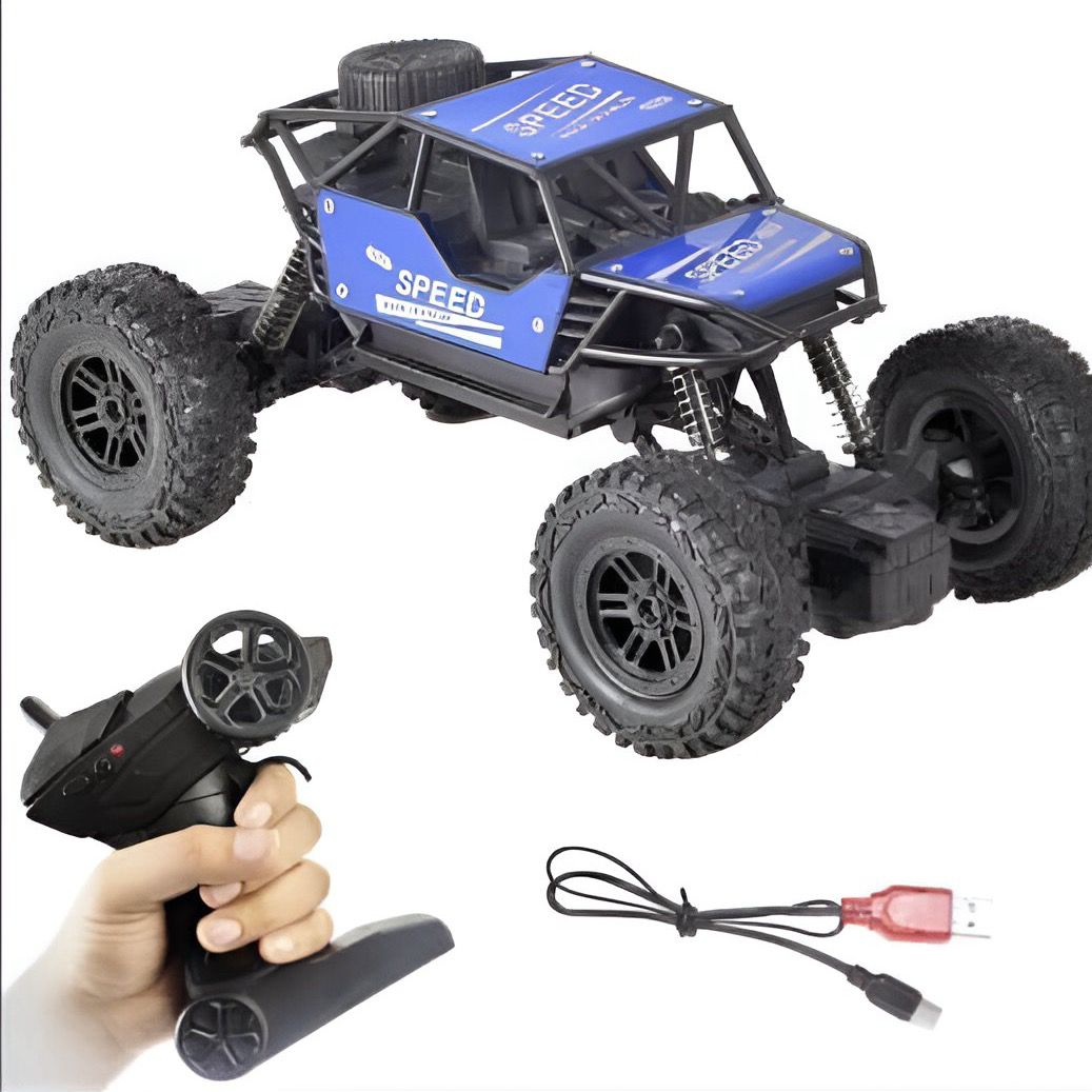 High-Speed Rechargeable RC Monster Truck | Off-Road Rock Crawler Remote Control Car with Toy - Type-C Port