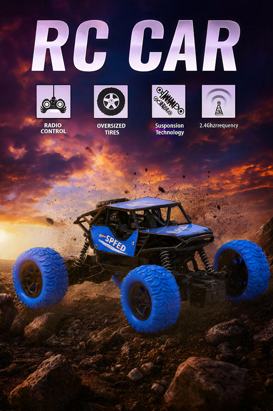 High-Speed Rechargeable RC Monster Truck | Off-Road Rock Crawler Remote Control Car with Toy - Type-C Port